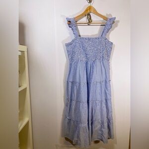 NWT J. Crew Factory Smocked Tiered Midi dress Blue SZ XXL